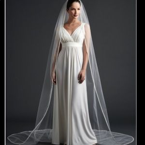 Ivory veil with ribbon trim